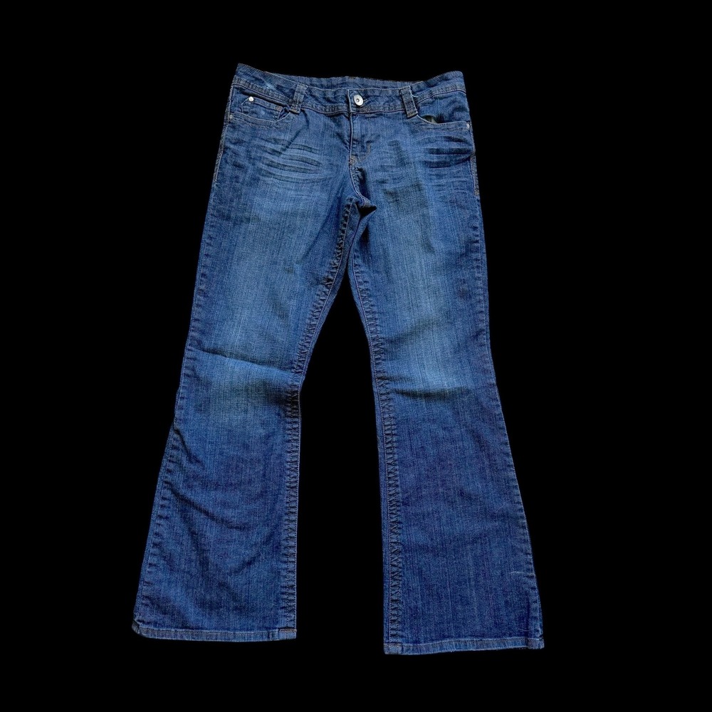 Lei Y2K Ashley‎ Indigo Blue Bootcut Jeans Junior Sz 17 Medium Wash Flap Pocket